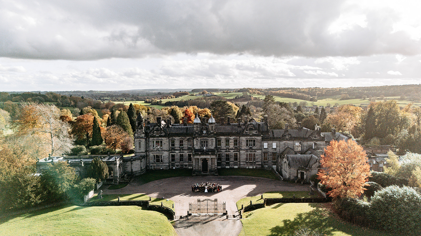 Sandon Hall Wedding Photographer drone shot