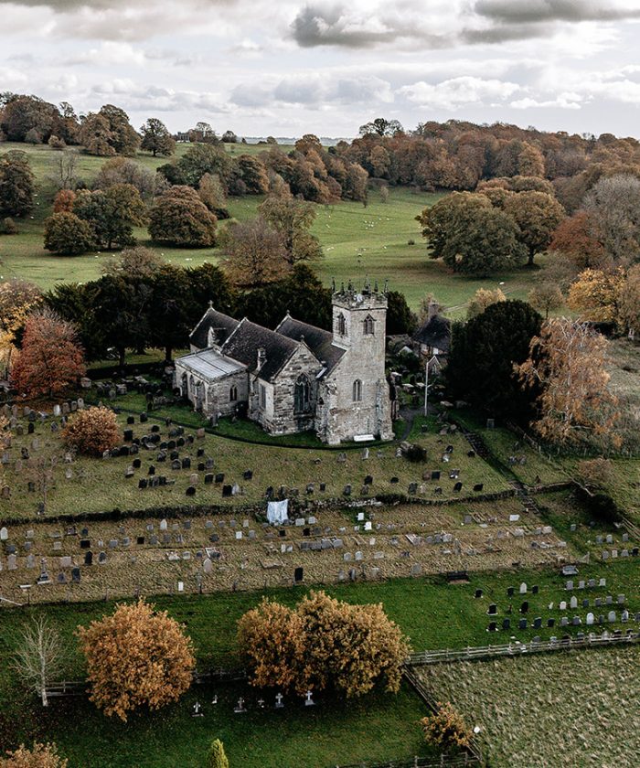 Sandon church Wedding Photographer drone shot