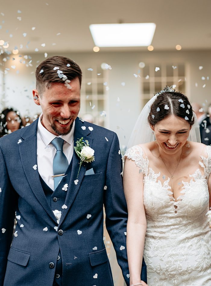 worcestershire wedding photographer bride and groom confetti