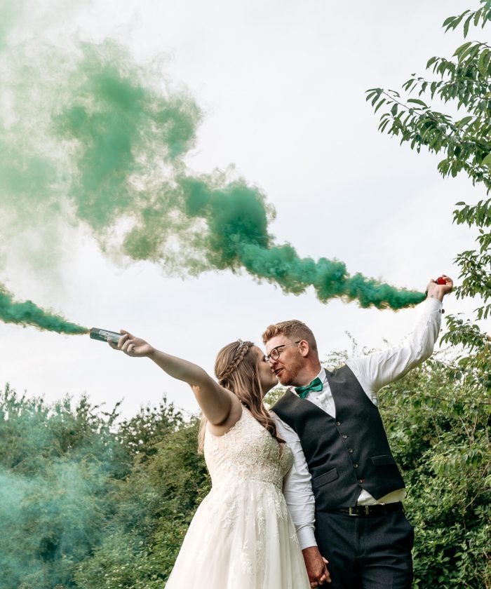 Bride and groom flare countryside wedding how far in advance to book wedding photographer