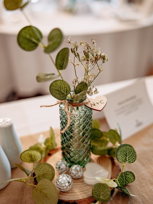 Handcrafted wedding centerpieces and DIY decorations at Morrells Wood Farm