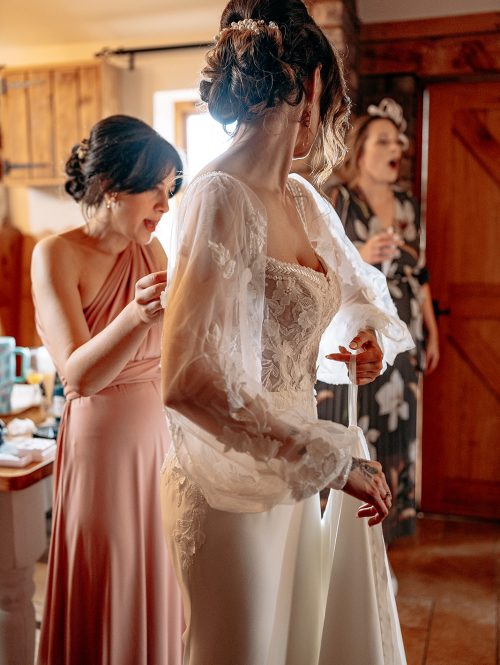Emotional bridal moments before Morrells Wood Farm wedding ceremony