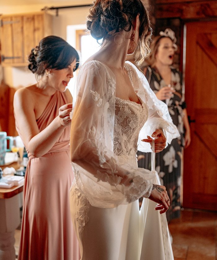 Emotional bridal moments before Morrells Wood Farm wedding ceremony